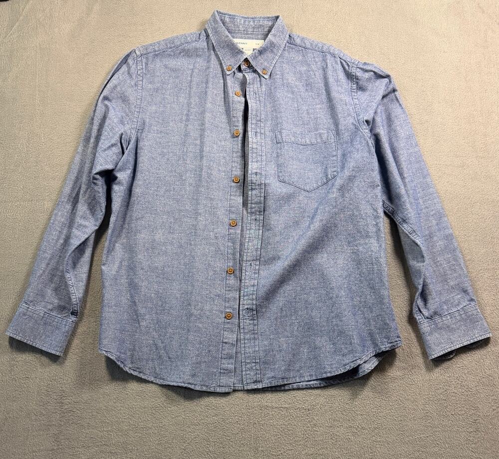 Old Navy Button Down Shirt Mens Large Blue Chambray Long Sleeve Cotton Casual